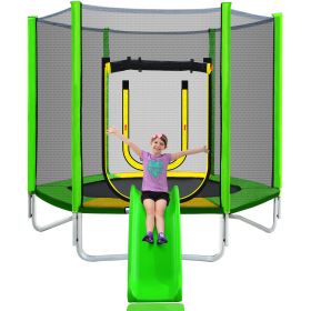 7FT Trampoline for Kids with Safety Enclosure Net, Slide and Ladder, Easy Assembly Round Outdoor Recreational Trampoline