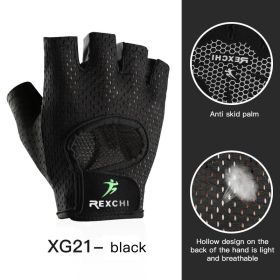 Breathable Fitness Gloves Gym Weightlifting Yoga Bodybuilding Training Sports Thin Non-slip Half Finger Cycling Gloves Equipment (Ships From: China, Color: Black XL)