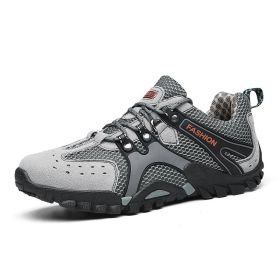 Spring Summer Men Outdoor Hiking Shoes Big Size Mens Mountain Climbing Trekking Sneakers Black Grey Mens Sport Shoes Hombre Male (Color: Gray, size: 40)