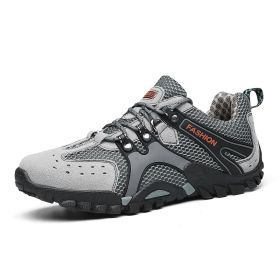 Spring Summer Men Outdoor Hiking Shoes Big Size Mens Mountain Climbing Trekking Sneakers Black Grey Mens Sport Shoes Hombre Male (Color: Gray, size: 44)