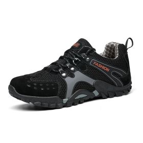 Spring Summer Men Outdoor Hiking Shoes Big Size Mens Mountain Climbing Trekking Sneakers Black Grey Mens Sport Shoes Hombre Male (Color: Black, size: 42)