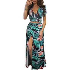 Copy Classic Print Floral Crop Top and Skirt Set (Color: As shown, size: S)