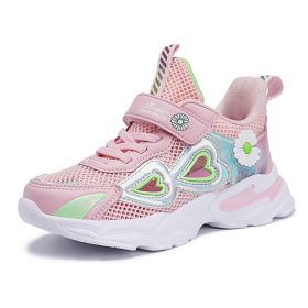 Kids Sneakers Girls Breathable Mesh Sport Shoes Non-slip Running Shoes Slip-on Children Light Casual Walking Shoe Tenis Infantil (Color: pink girls shoes, size: 13)