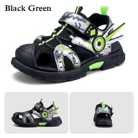 Kids Sandals for Boys 2022 Summer Children Fashion Hollow Shoes Camouflage Pattern Toddler Boys Sports Sandals Non-Slip Slippers (Color: Black Green, size: 38)