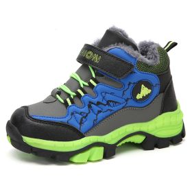 FLARUT Kids Winter Shoes Boys Hiking Shoes Plus Fur Warm Sport Running Shoes Waterproof Non-slip Outdoor Soft Climbing Sneakers (Color: green winter shoes, size: 6)