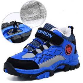 FLARUT Kids Winter Shoes Boys Hiking Shoes Plus Fur Warm Sport Running Shoes Waterproof Non-slip Outdoor Soft Climbing Sneakers (Color: blue snow boot boy, size: 3)