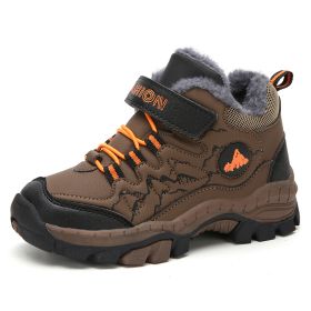 FLARUT Kids Winter Shoes Boys Hiking Shoes Plus Fur Warm Sport Running Shoes Waterproof Non-slip Outdoor Soft Climbing Sneakers (Color: brown winter shoes, size: 2.5)