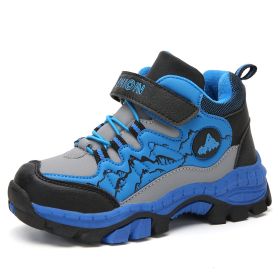 FLARUT Kids Winter Shoes Boys Hiking Shoes Plus Fur Warm Sport Running Shoes Waterproof Non-slip Outdoor Soft Climbing Sneakers (Color: blue winter shoes, size: 4)