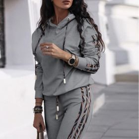 Fall/Winter Women's Fashion Hooded Long Sleeve Casual Sports Suit (Color: Gray, size: M)