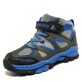 Kids Hiking Shoes Sport Shoes For Boys Teenagers Antiskid Running Shoes Walking Mountain Climbing Footwear Basket Flats Sneakers (Color: Blue, size: 3)