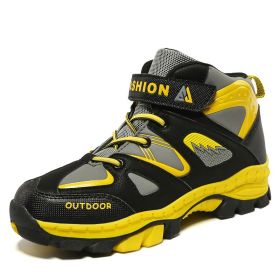 Kids Hiking Shoes Sport Shoes For Boys Teenagers Antiskid Running Shoes Walking Mountain Climbing Footwear Basket Flats Sneakers (Color: Yellow, size: 13)