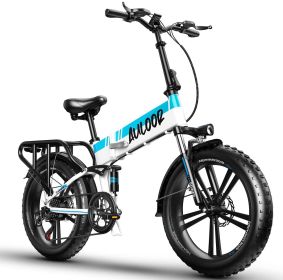 Auloor 20H1F 750W Foldable Electric Bike for Adults with 20'x4'Fat Tire; E Bikes MTB with LG 48V 12.8Ah Battery Shimano 7-Speed Ebike (Color: Blue&White)