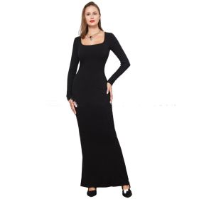 Two-in-one With Lining Double-layer Belly Contracting Hip Lifting Long Sleeve Narrow Dress (Option: Black-3XL)